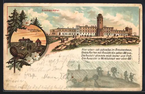 Lithographie Brocken, Blick auf das Brocken-Hotel