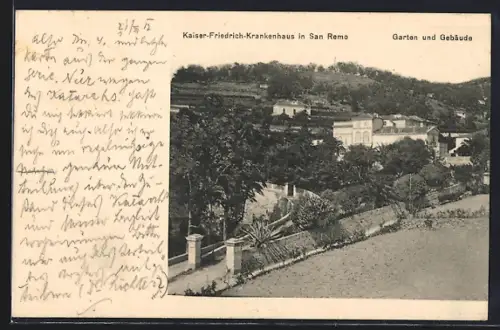 AK San Remo, Kaiser Friedrich-Krankenhaus, Gebäude und Garten
