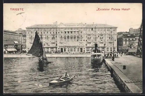 AK Trieste, Excelsior Palace Hotel und Dampfer