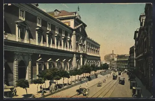 AK Napoli, Museo Nazionale, Strassenbahn
