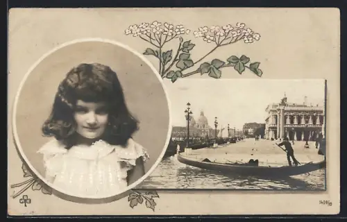 AK Venezia, Gondel an der Piazza S. Marco, niedliches Mädchen