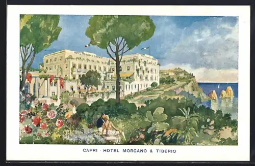 Künstler-AK Capri, Hotel Morgano & Tiberio