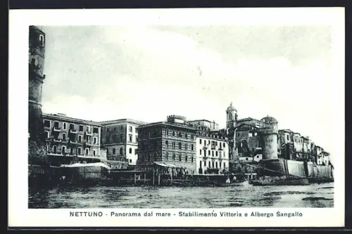 AK Nettuno, Panorama dal mare, Stabilimento Vittoria e Albergo Sangallo