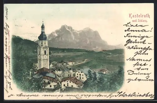 AK Kastelruth, Teilansicht gegen Schlern