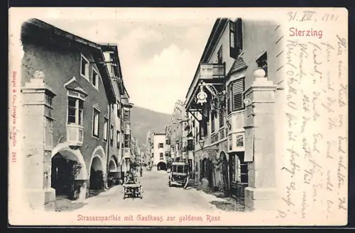 AK Sterzing, Strassenpartie mit Gasthaus zur goldenen Rose