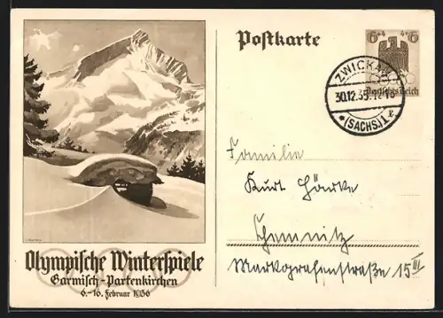 Künstler-AK Garmisch-Partenkirchen, Olympische Winterspiele 1936, Eingeschneite Berghütteg.
