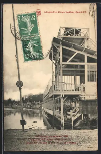AK Juvisy, Inondation de Janvier 1910, Port-Aviation, Aspect des Tribunes et du Pavillon de la Presse