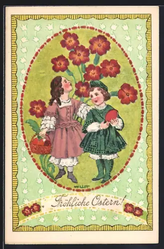 Künstler-AK Wilhelm List: Mädchen mit Osterkorb und Blumen