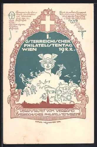 Künstler-AK sign. Ludwig Hesshaimer: Wien, 1. Österreichischer Philatelistentag 8.-10. September 1922, Hermes