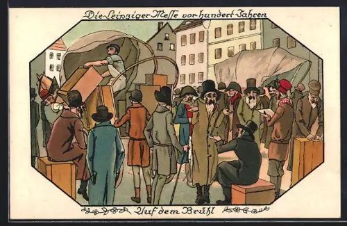 Künstler-AK Leipzig, Leipziger Messe vor hundert Jahren, Auf dem Brühl, jüdische Männer