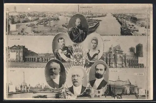AK Dunkerque, Zar Nikolaus II. von Russland und seine Frau Alexandra, Felix Faure, Emile Loubet