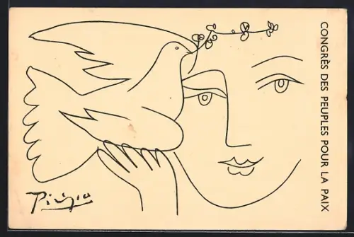Künstler-AK sign. Picasso: Congres des Peuples pour la Paix, Mädchen mit Taube