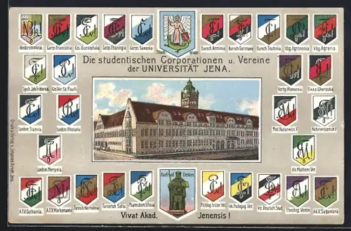 AK Jena, Studentenwappen der studentischen Corporationen u. Vereine u. a. Germania & Teutonia, Universität