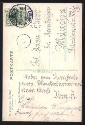 Künstler-AK Frankfurt a. M., 11. Deutsches Turnfest 1908, Turner mit Keulen