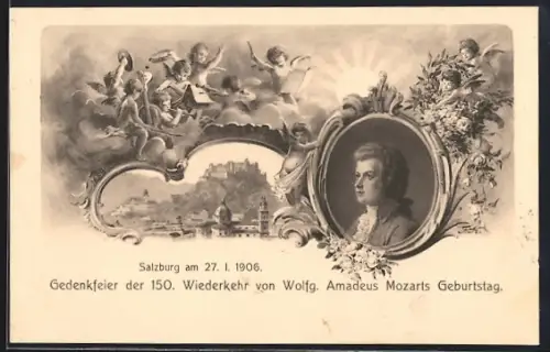 AK Wolfgang Amadeus Mozart, 150. Geburtstag 1906, Ganzsache