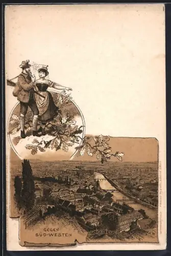 Lithographie Graz, Stadtansicht gegen Südwesten