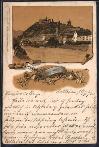 Lithographie Graz, Teilansicht mit Flusspartie