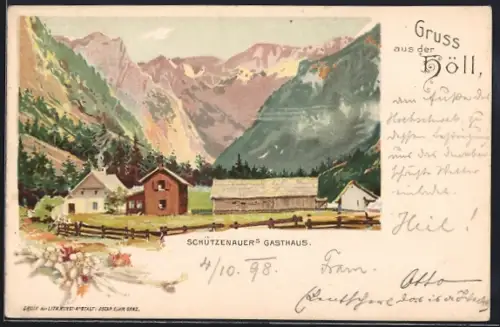 Lithographie Weichselboden, Gruss aus der Höll, Schützenauer`s Gasthaus