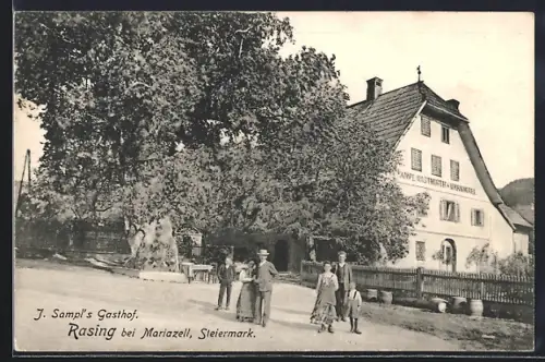 AK Mariazell, Rasing, Gasthaus J. Sampl mit Familie