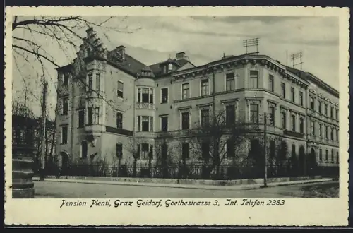 AK Graz, Pension Plentl in der Goethestrasse 3