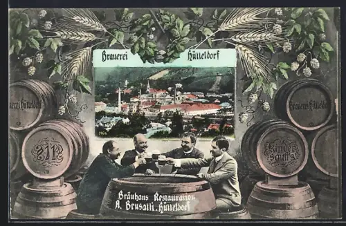 AK Hütteldorf, Brauerei, Bräuhaus-Restauration A. Brusatti, Männer beim Bier