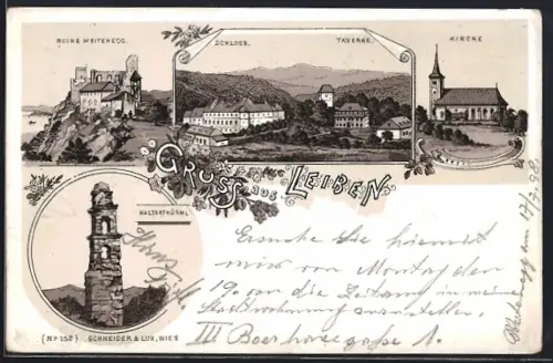 Lithographie Leiben, Ruine Weitenegg, Schloss und Taverne, Halterthürml