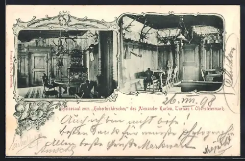 AK Turnau i. Obersteiermark, Speisesaal zum Hubertushirschen des Alexander Karlon