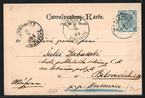Lithographie Mariazell, Gruss aus Wegscheid, Gasthaus z. Post, Bes. A. Kain, Post, Ortsansicht