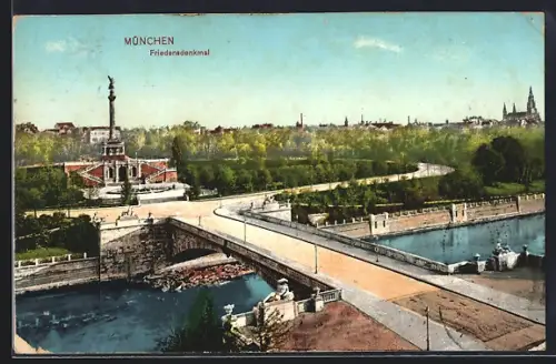 AK München, Friedensdenkmal mit Brücke