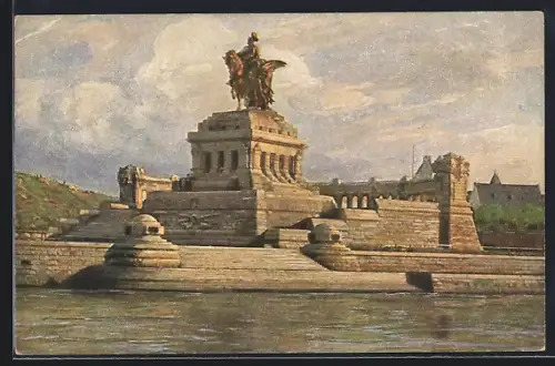 AK Koblenz, Kaiser-Wilhelm-Denkmal a. D. E. vom Fluss aus