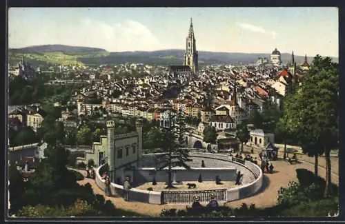 AK Bern, Gesamtansicht mit Bärengraben aus der Vogelschau