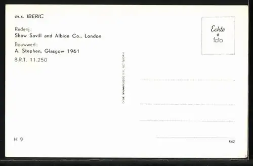 AK Handelsschiff MS Iberic auf See