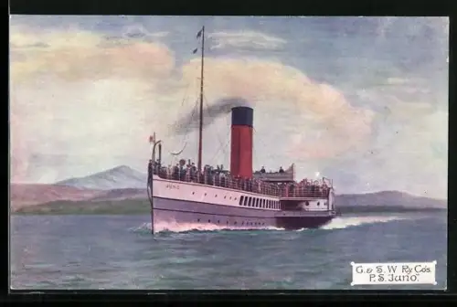 AK Passagierschiff P.S. Juno fährt eine Küste entlang, G. & S.W.Ry. Co`s