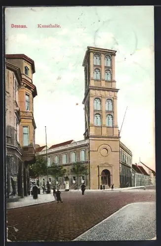 AK Dessau, Kunsthalle mit Strassenpartie