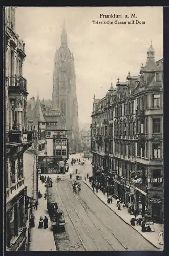 AK Alt-Frankfurt, Triersche Gasse mit Dom, Geschäfte