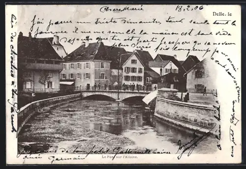 AK Delle, Le Pont sur l`Allaine avec vue sur les maisons environnantes
