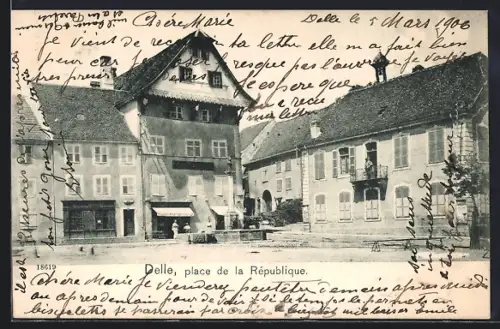AK Delle, place de la République avec bâtiments historiques et passants
