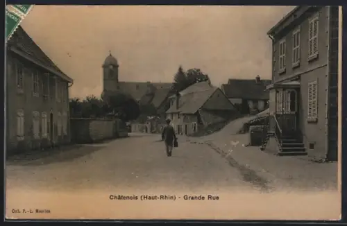 AK Châtenois /Haut-Rhin, Grande Rue avec église en arrière-plan