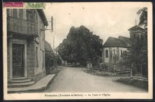 AK Fontaine /Territoire de Belfort, La Poste et l`Église