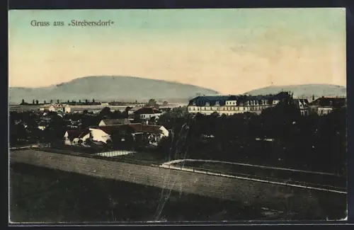 AK Wien, Strebersdorf, Ortspanorama aus der Vogelschau