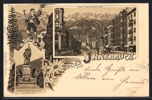 Lithographie Innsbruck, Maria Theresienstrasse mit Litfasssäule