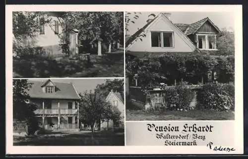 AK Bad Waltersdorf, Berg, Pension Erhardt mit Wasserpumpe