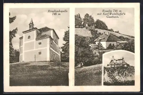 AK Forchtenstein, Rosalia, Gasthaus Karl Wutzlhofer, Rosalienkapelle