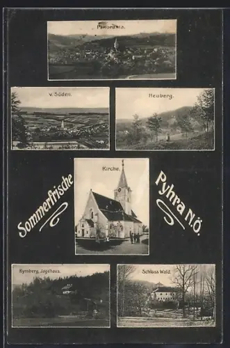 AK Pyhra /N. Ö., Jagdhaus, Schloss Wald, Heuberg, Ortsansichten