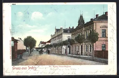 AK Wels, Dr. Franz Gross-Strasse, mit Kirchturm