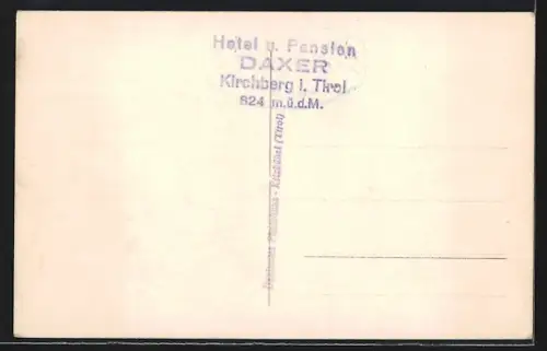 AK Kirchberg in T., Hotel-Pension Daxer mit Strasse u. Bergpanorama