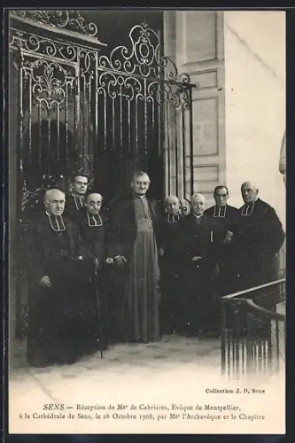 AK Sens, Réception de Mgr de Cabrières, Évêque de Montpellier, à la Cathédrale de Sens, 28 Octobre 1908