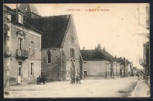 AK Vincelles, La Mairie et l`Église