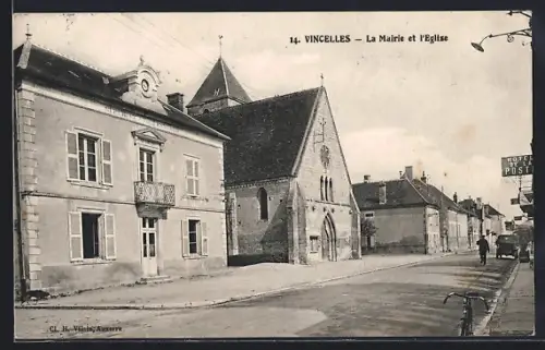 AK Vincelles, La Mairie et l`Église