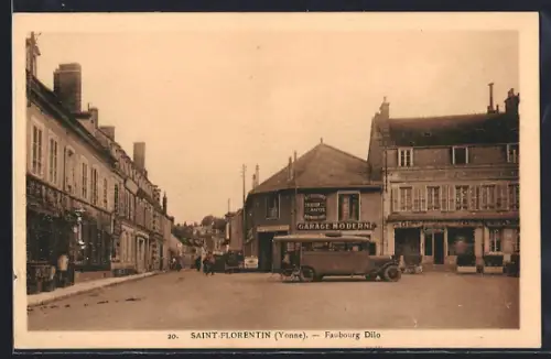 AK Saint-Florentin /Yonne, Faubourg Dilo avec voitures devant le Garage Moderne
